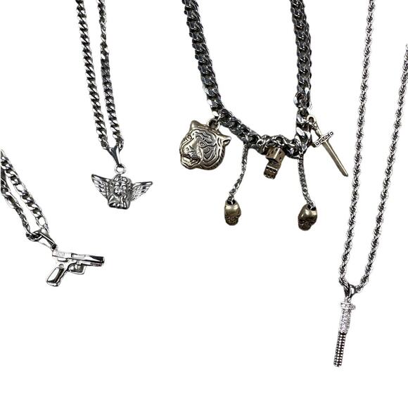 Dalmata - Necklace Bundle, Pistol, Baby Angel, Mixed Charms and Bolt in Silver - Picture 1 of 4